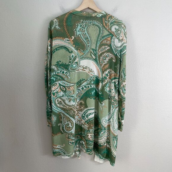 Chicos 2 Womens Large Green Paisley Open Front Cardigan Lightweight Jacket - Picture 10 of 11